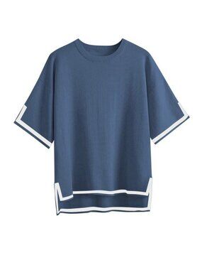 ANRABESS Oversized Blue Knit Top M Boxy Minimalist Soft Stretch Chest 46" Casual